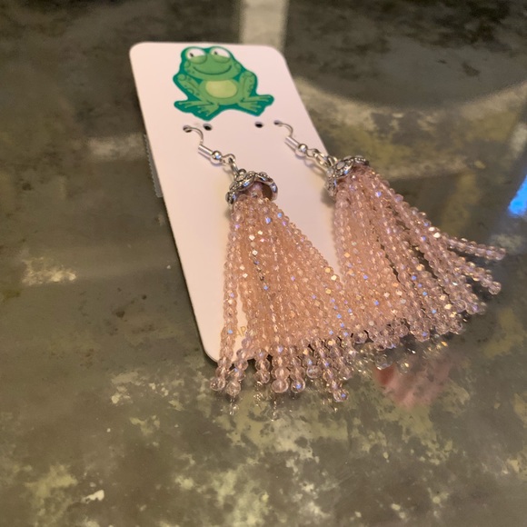 Pink crystal tassel drop earrings - Picture 2 of 3